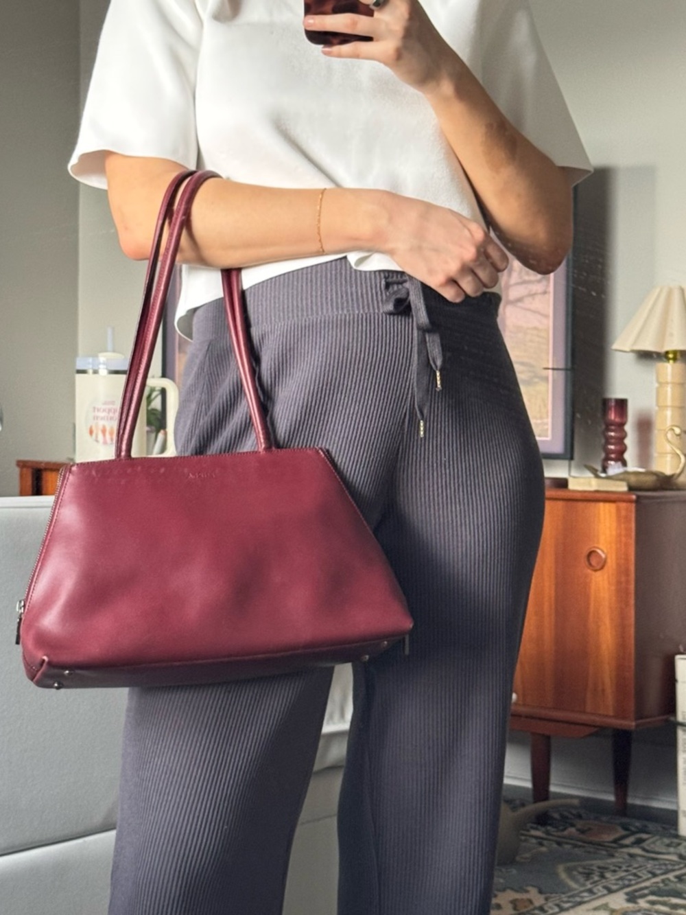 Furla Burgundy Leather Shoulder Bag, Made in Italy